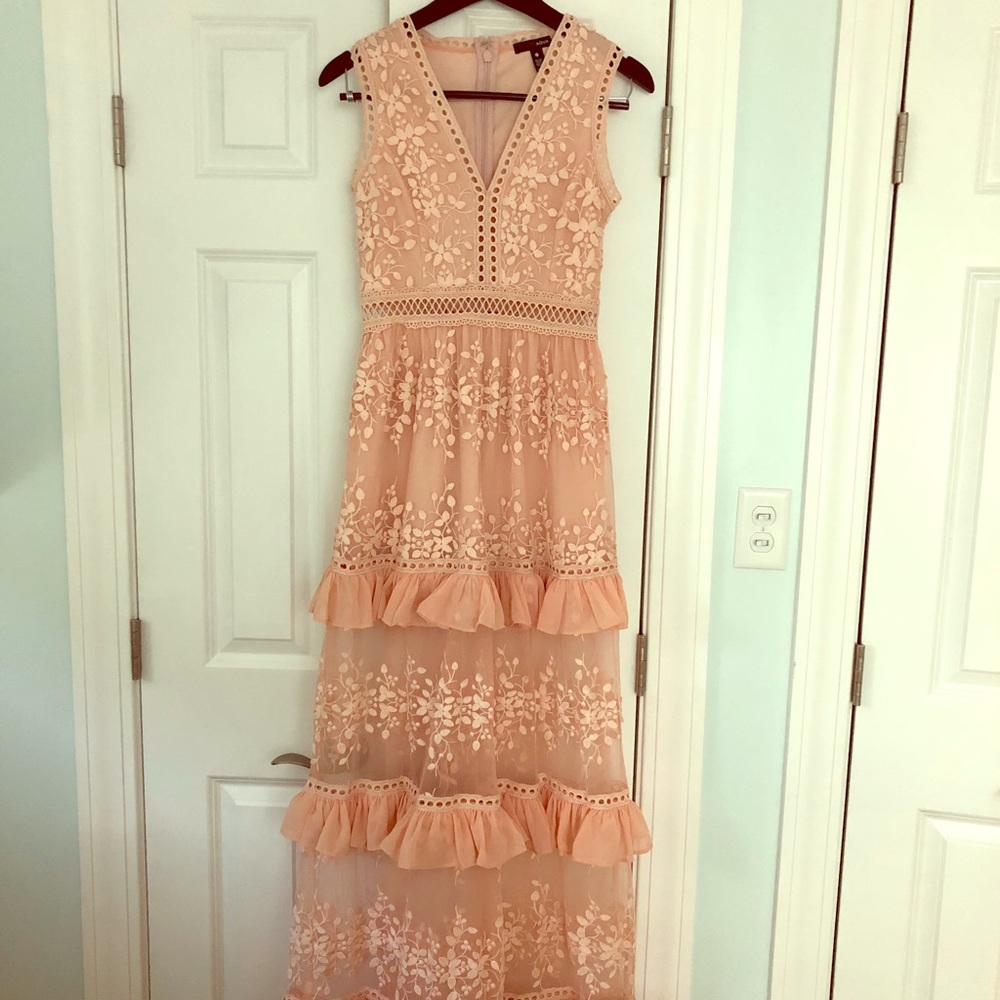 Aqua floral embroidered long gown